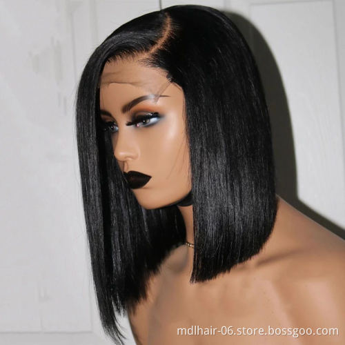 Brazilian Straight Short Lace Front Human Hair Closure Wig For Black Women Virgin Cuticle Aligned 4X4 Lace Closure Wig